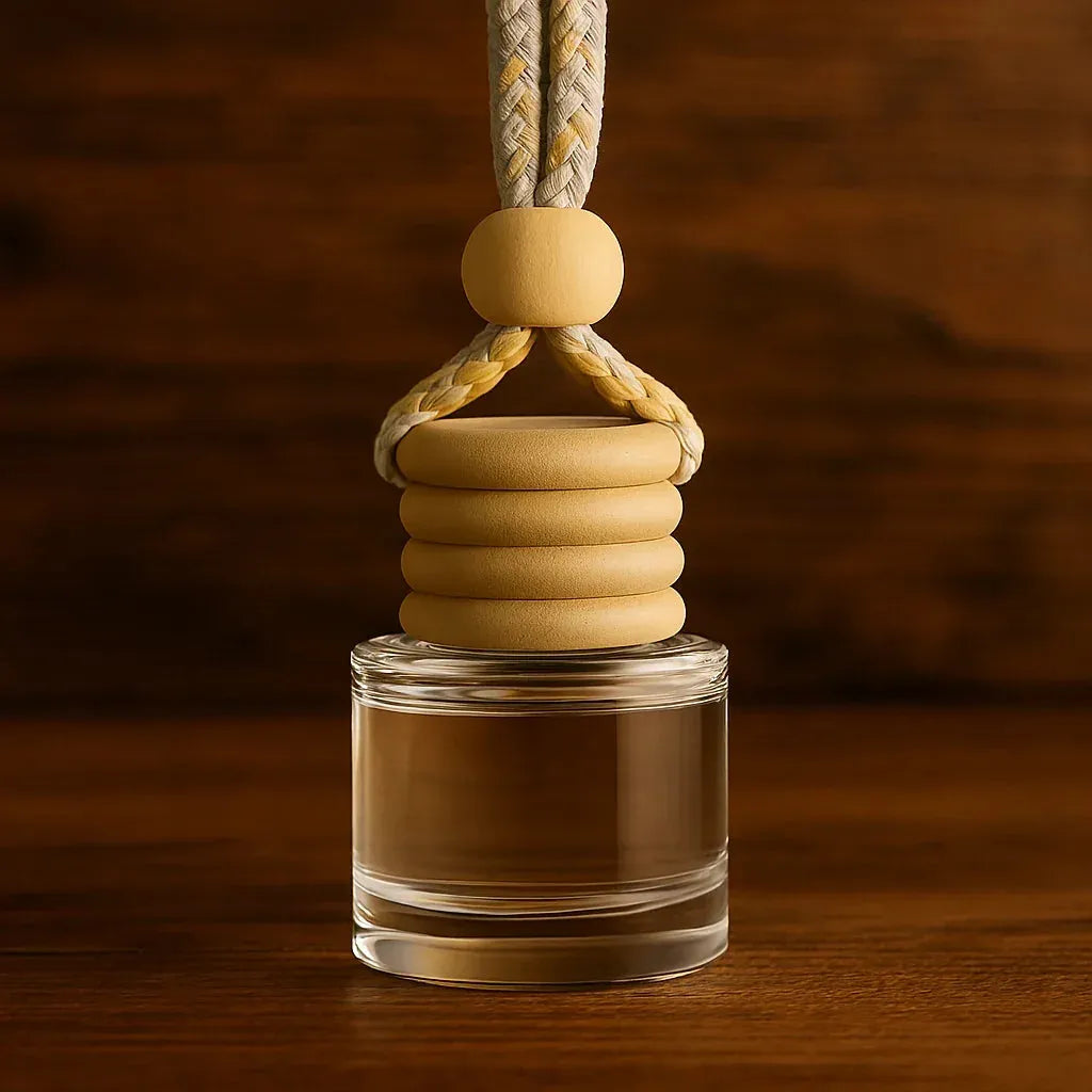 Glass jar with wooden lid and decorative rope on a wooden background